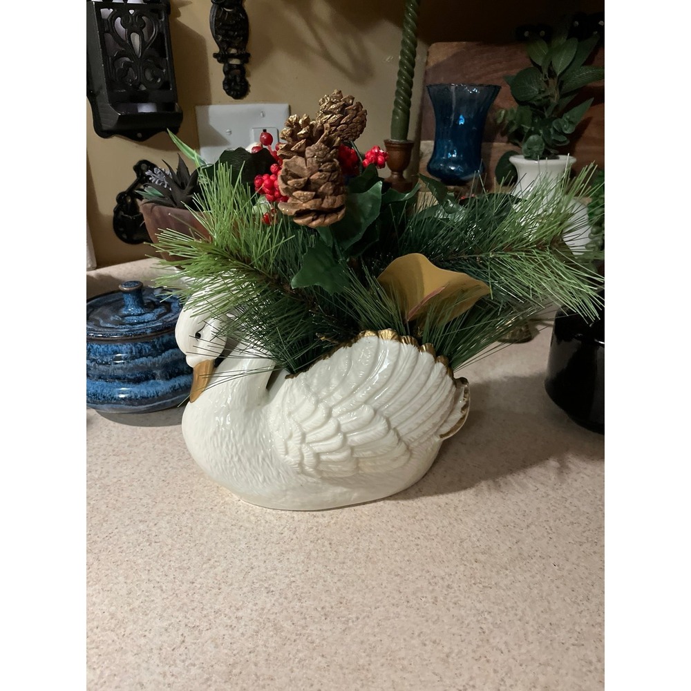 vintage porcelain swan planter or vase